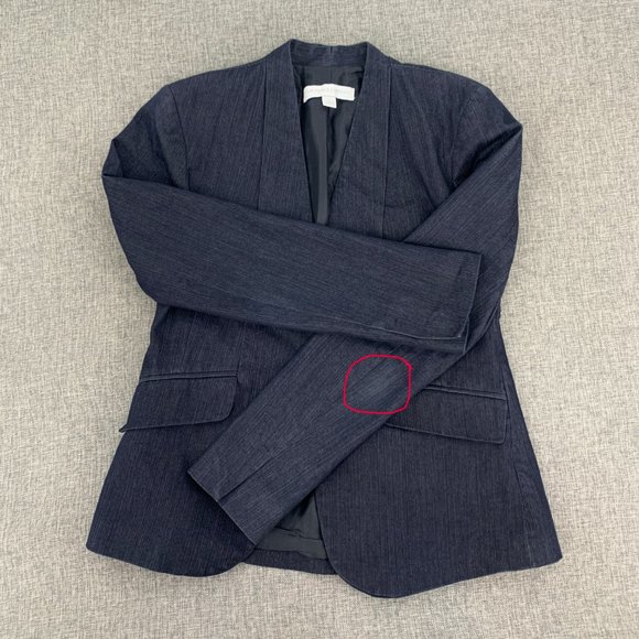 New York Company Stretch Denim Jacket Dark Blue One Button 64% Cotton Size 2 - Picture 8 of 14